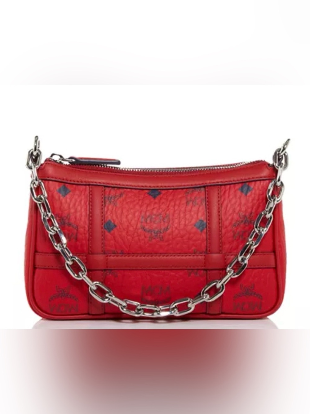 MCM Visetos Nappa Mini Delmy Chain Shoulder Bag Ruby Red Leather Crossbody
